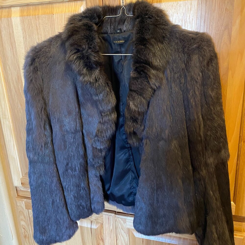 Black genuine rabbit fur coat. Size Medium